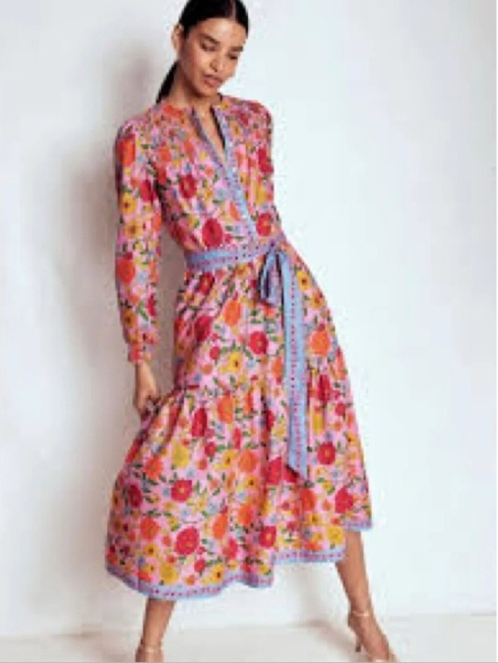 BODEN Cecily Cotton Midi Dress in Multi, Dahlia Trail 2P